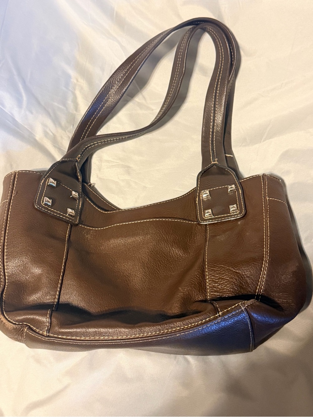 St. John’s Bay Brown Genuine Leather Shoulder Bag Studded Y2K Tote Purse